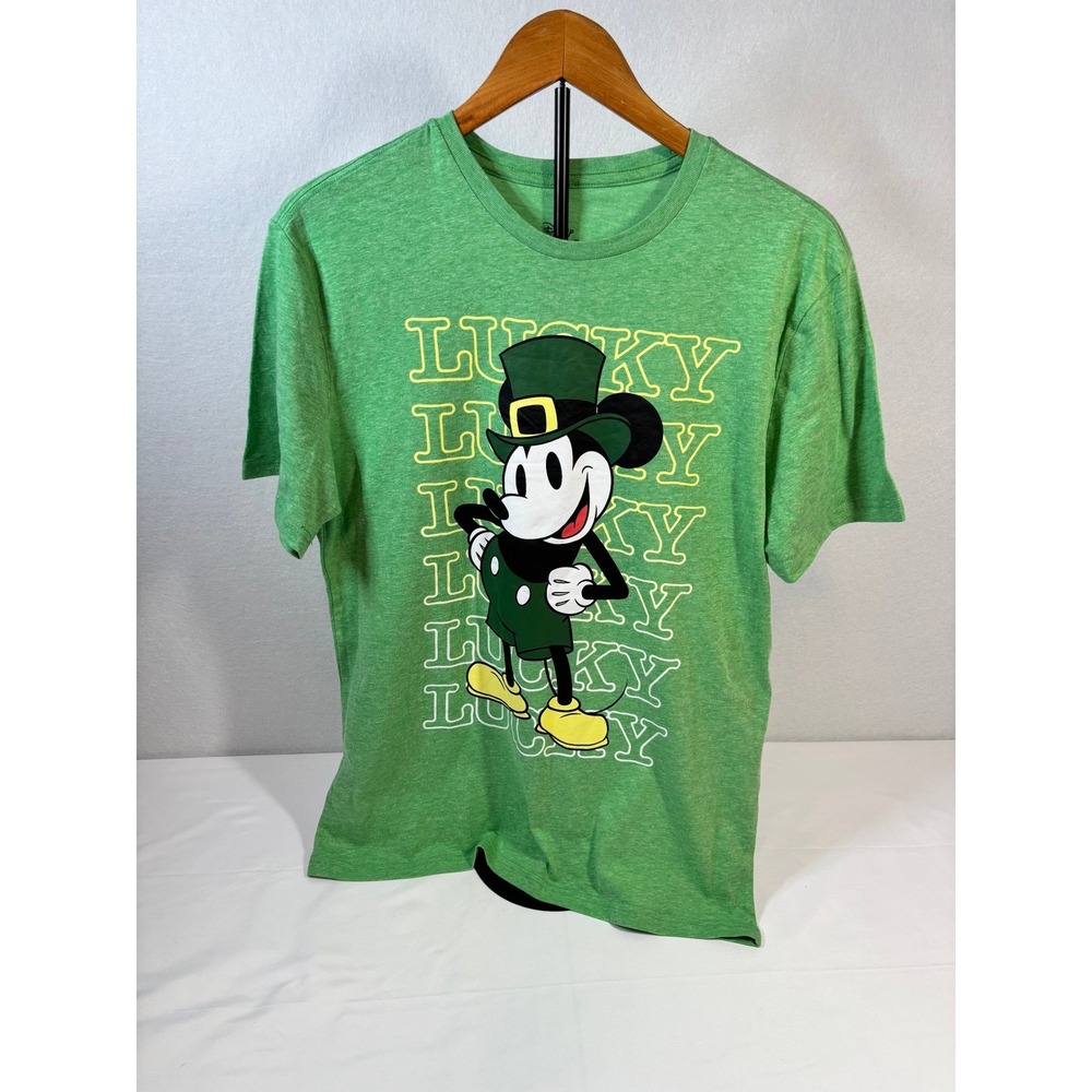 Disney Mickey Mouse St Patricks Day Lucky Leprechaun Green Heather T-Shirt M